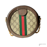 Gucci GG Supreme Ophidia Mini round cloth crossbody bag Monogram Web Brown Pre-Loved