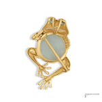 Back of 10K gold jade frog brooch showing pin, hidden pendant bail and 10K stamp