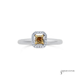 Arum - 14KT White Gold Cognac Cushion Center Diamond Halo Stackable Ring