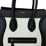 CELINE Mini Luggage Tote Bag Black & White Bicolor Calfskin Leather Pre-Owned