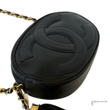 Chanel Vintage CC Oval Camera Bag Black Lambskin Leather Gold Chain Tassel – Pre-Owned