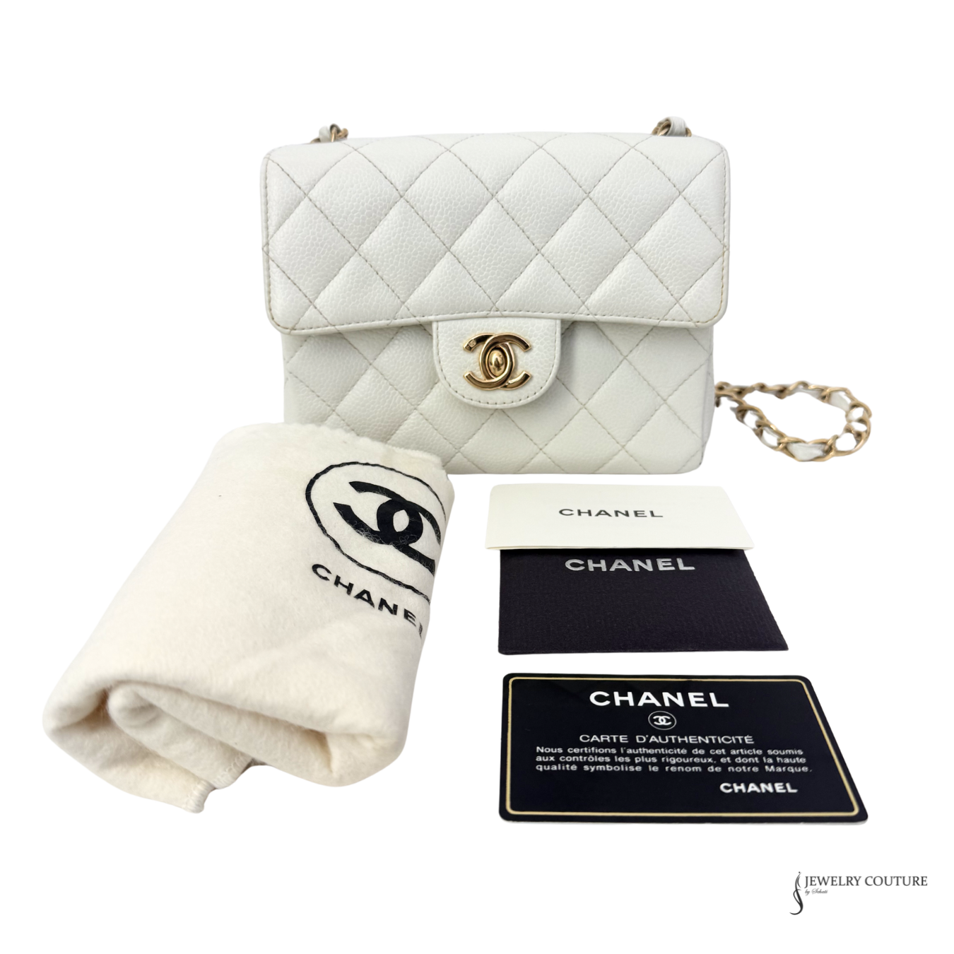 CHANEL Caviar Quilted Mini Square Flap White 2004 Pre Owned