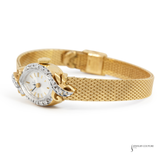 Vintage Omega Ladies’ Diamond Cocktail Watch – 14K Yellow Gold Case, Mesh Bracelet, Swiss Made