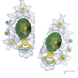 14K White Gold Green Tourmaline & Multi-Gemstone Pendant | Oval Tourmaline | Statement Floral Design