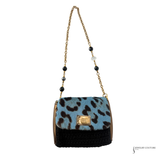 Dolce & Gabbana Miss Sicily Blue Leopard Print Pony Hair & Crochet Mini Shoulder Bag Pre Owned