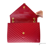 Saint Laurent Classic Monogram Envelope Satchel Matelasse Chevron Leather Large Handbag Pre-Owned