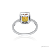 18K White Gold Emerald Yellow Sapphire Diamond Halo Ring