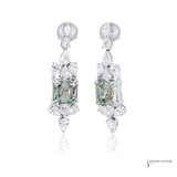 Custom Asscher-Cut Light Green Diamond Drop Earrings in 14K White Gold | Natural Diamonds