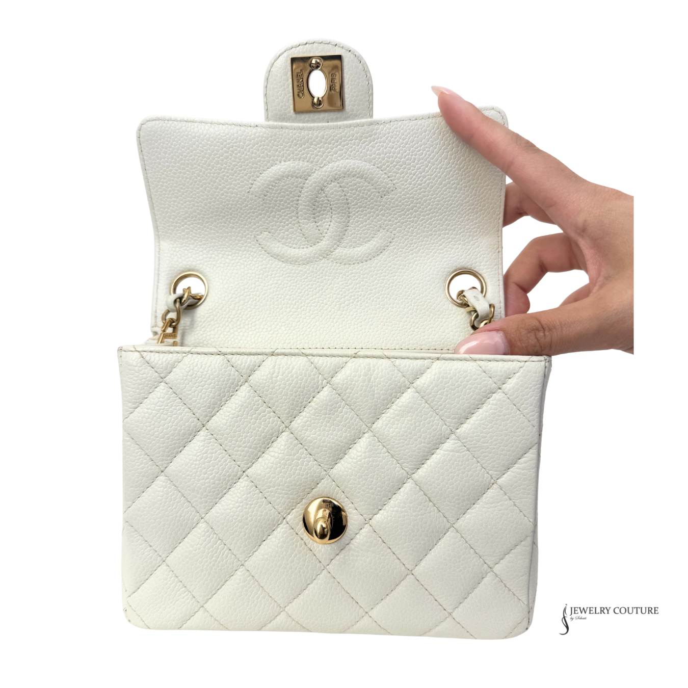 CHANEL Caviar Quilted Mini Square Flap White 2004 Pre Owned