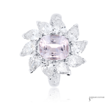 14K White Gold Natural Pink Sapphire & Diamond Floral Halo Ring