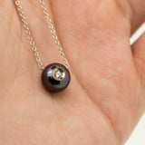 14KT White Gold Black Pearl Necklace with Diamond Accent – 0.04 CT Round Cut, Elegant Pendant Jewelry