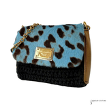 Dolce & Gabbana Miss Sicily Blue Leopard Print Pony Hair & Crochet Mini Shoulder Bag Pre Owned