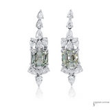 Custom Asscher-Cut Light Green Diamond Drop Earrings in 14K White Gold | Natural Diamonds