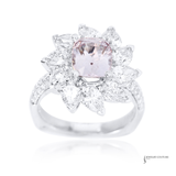 14K White Gold Natural Pink Sapphire & Diamond Floral Halo Ring