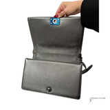 Chanel Gray Medium Quilted Perforated Metallic Lambskin Boy Flap Brown Dark grey