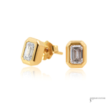 14K Yellow Gold Lab-Grown Diamond Stud Earrings Emerald-Cut Bezel Set Fine Jewelry