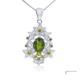 14K White Gold Green Tourmaline & Multi-Gemstone Pendant | Oval Tourmaline | Statement Floral Design