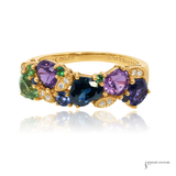 14K Yellow Gold Multi-Color Sapphire & Green Garnet Ring – 3.26ct Colored Sapphires, 0.08ct Green Garnet, 0.05ct Diamond Accent Ring | Fine Gemstone Jewelry