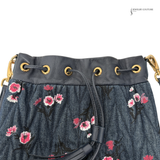 Authentic Miu Miu Denim Floral Bucket Shoulder Bag with Leather Trim – Designer Crossbody Handbag