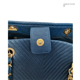 Chanel Grand Navy Blue shopping leather & chain shoulder tote GST - Chevron Pre-Loved