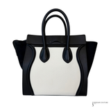 CELINE Mini Luggage Tote Bag Black & White Bicolor Calfskin Leather Pre-Owned