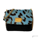 Dolce & Gabbana Miss Sicily Blue Leopard Print Pony Hair & Crochet Mini Shoulder Bag Pre Owned