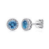 Gabriel & Co. EG11000W45BT blue topaz and diamond halo stud earrings in 14K white gold