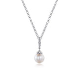 Gabriel & Co. NK4499W45PL cultured pearl and diamond drop pendant necklace in 14K white gold