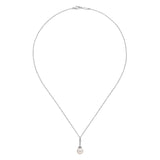 Gabriel & Co. pearl and diamond pendant, close-up