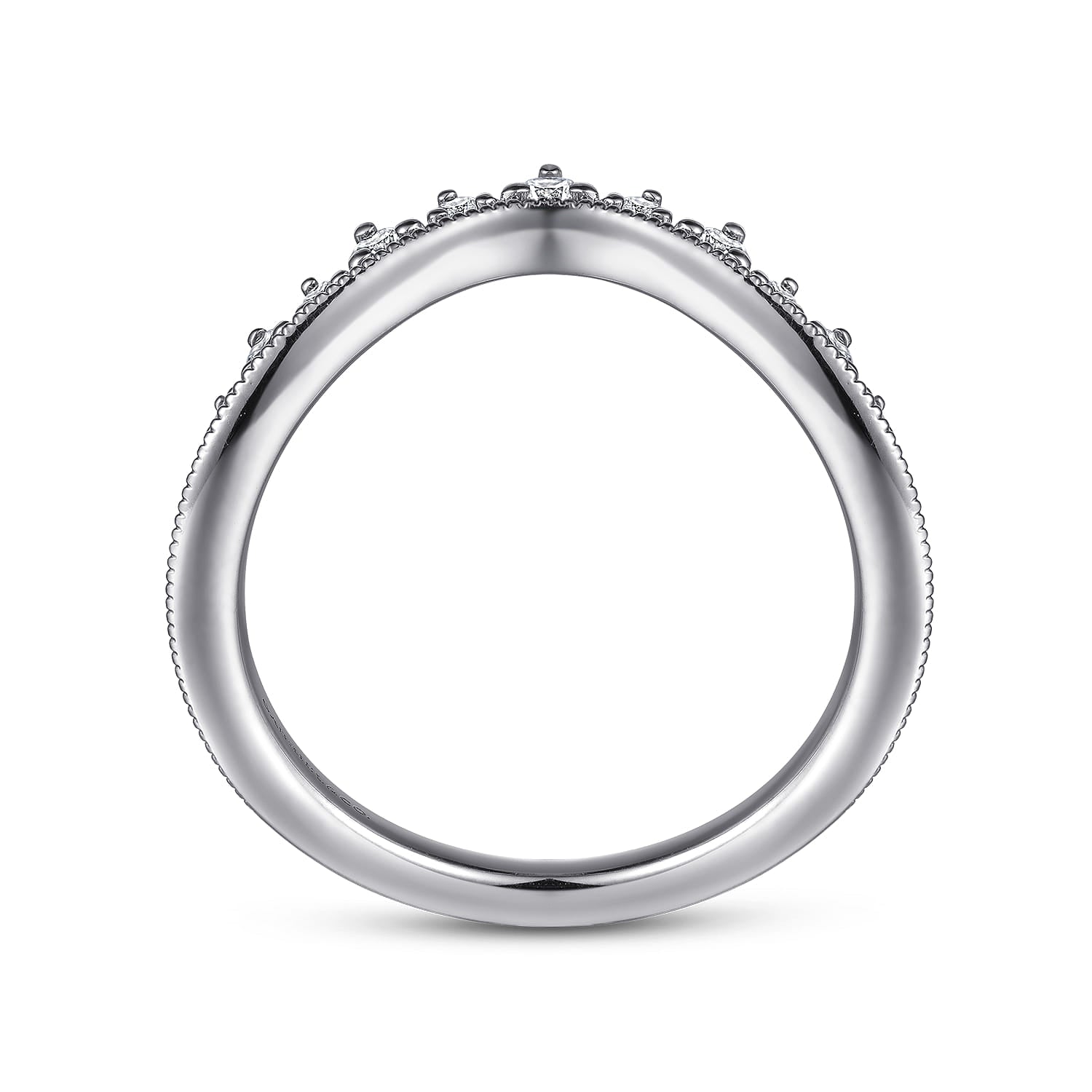 Gabriel & Co. Victorian curved diamond anniversary band in 14K white gold, view 2