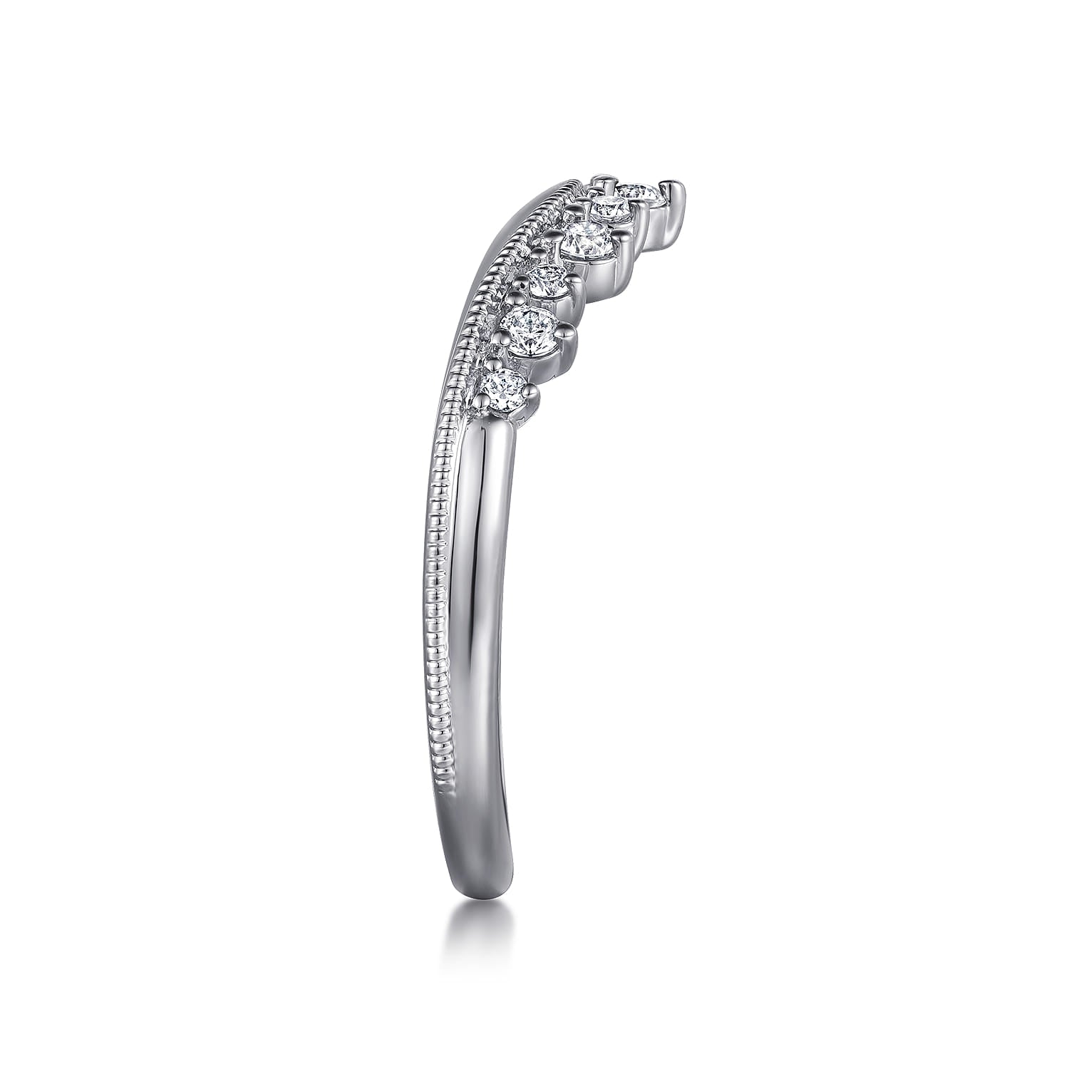 Gabriel & Co. Victorian curved diamond anniversary band in 14K white gold, view 4