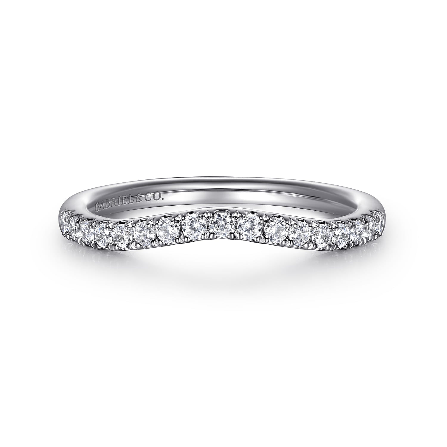Gabriel & Co. WB16486R6W44JJ curved diamond wedding band in 14K white gold, 0.20 ctw, front view