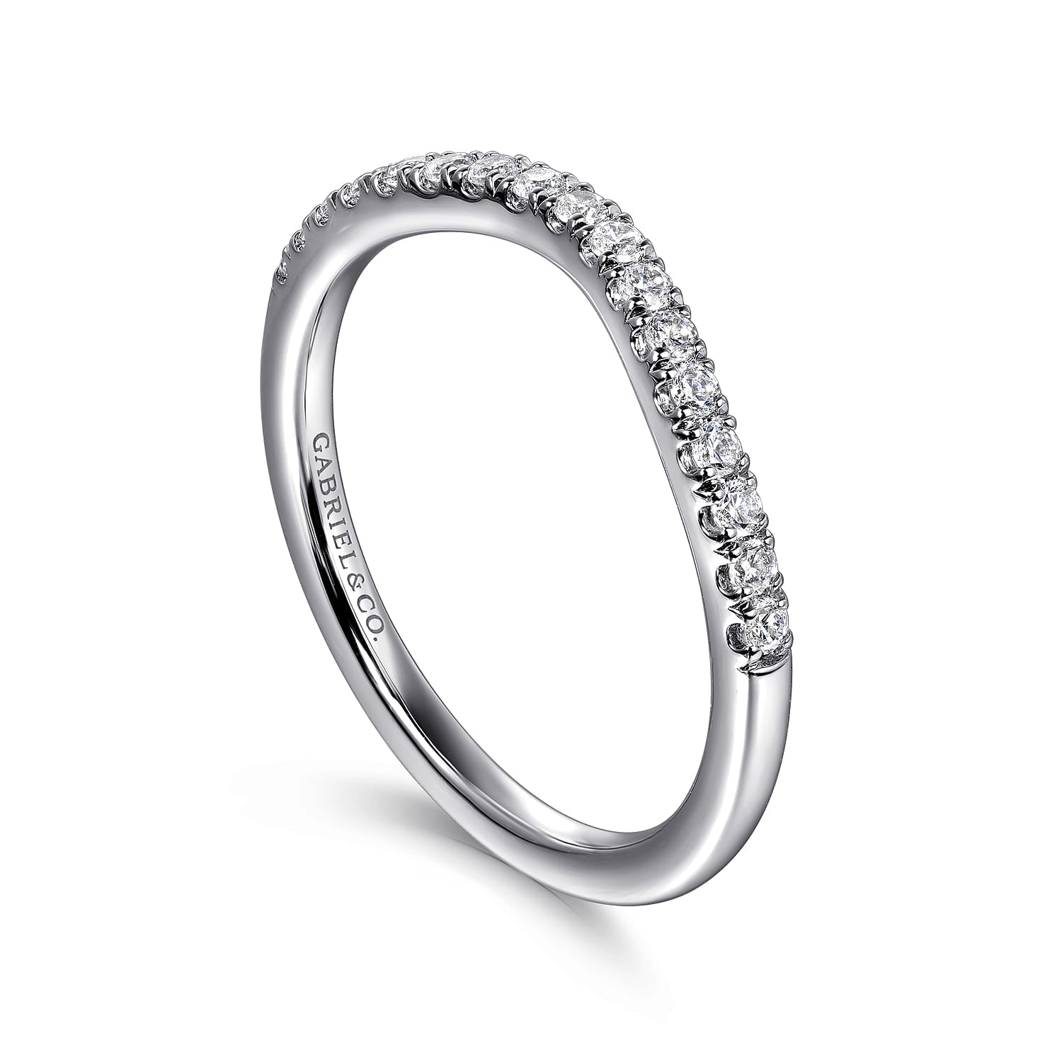 Gabriel & Co. contour diamond wedding band in 14K white gold, side profile