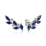 Gabriel & Co. EG14842W45SA blue sapphire and diamond olive branch climber earrings in 14K white gold