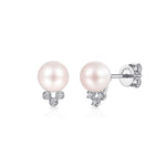 Gabriel & Co. EG14089W45PL 14K white gold pearl stud earrings with diamond cluster accent
