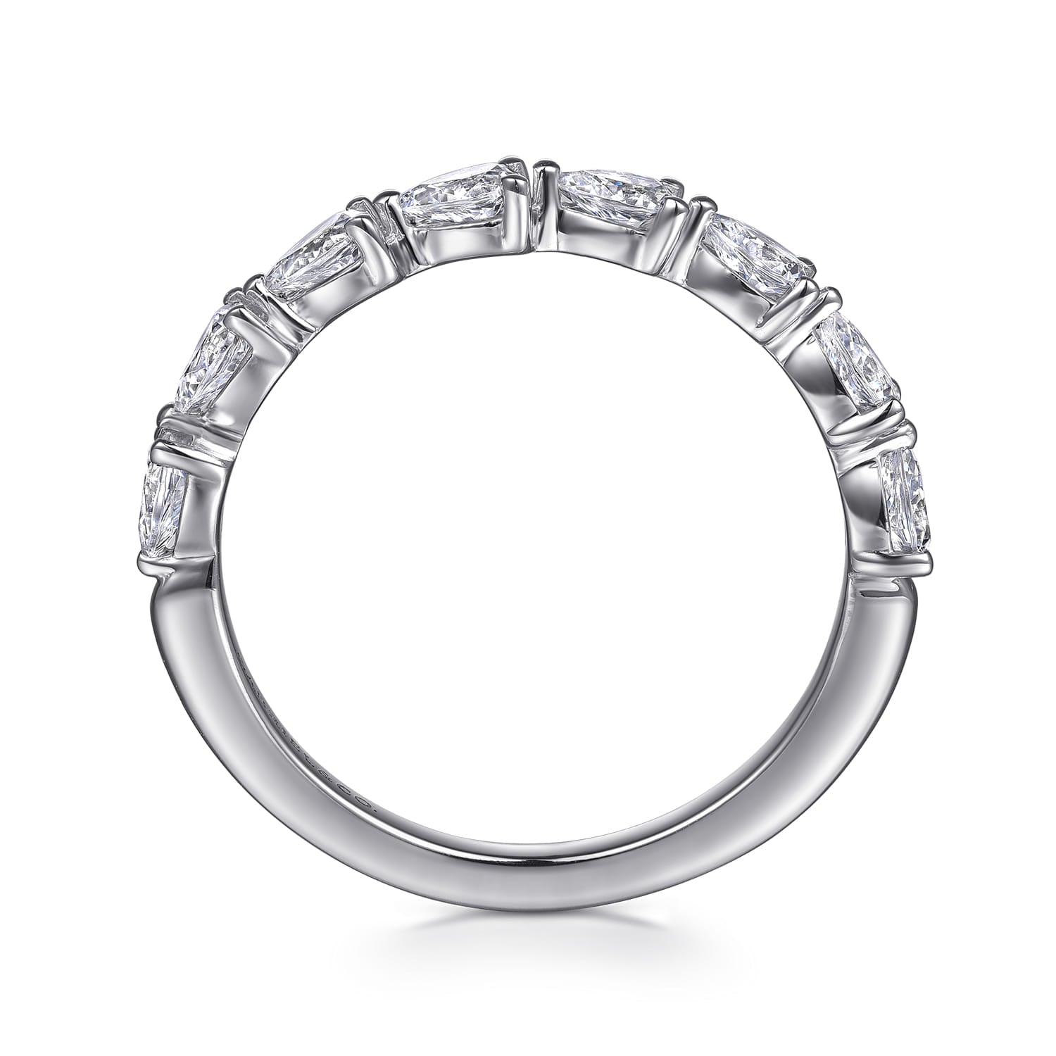 Gabriel & Co. east-west pear diamond anniversary band, side view