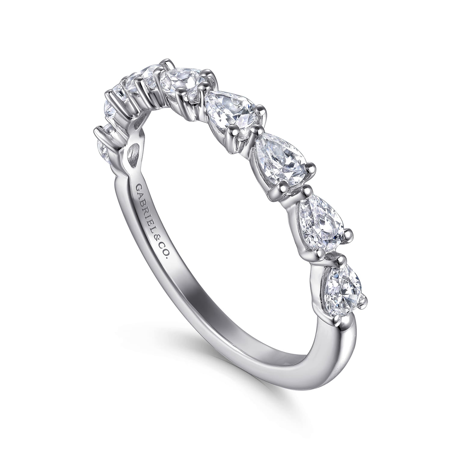 Gabriel & Co. pear diamond anniversary band in 14K white gold, alternate view