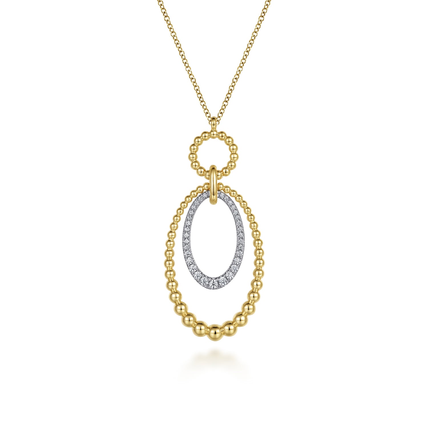 Gabriel & Co. NK6995M45JJ Bujukan two tone diamond circle pendant necklace in 14K gold