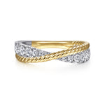 Gabriel & Co. Hampton 14K Two Tone Criss Cross Diamond Anniversary Band with Twisted Rope 0.49 CTW