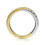 Gabriel & Co. Hampton 14K Two Tone Criss Cross Diamond Anniversary Band with Twisted Rope 0.49 CTW - view 2