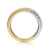 Gabriel & Co. Hampton 14K Two Tone Criss Cross Diamond Anniversary Band with Twisted Rope 0.49 CTW - view 2