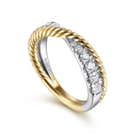 Gabriel & Co. Hampton 14K Two Tone Criss Cross Diamond Anniversary Band with Twisted Rope 0.49 CTW - view 3