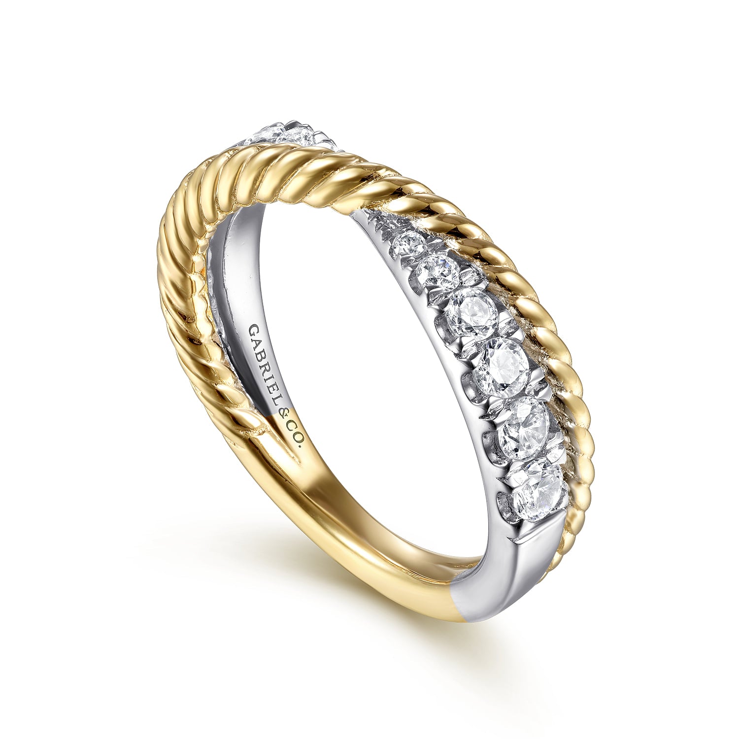 Gabriel & Co. Hampton 14K Two Tone Criss Cross Diamond Anniversary Band with Twisted Rope 0.49 CTW - view 3