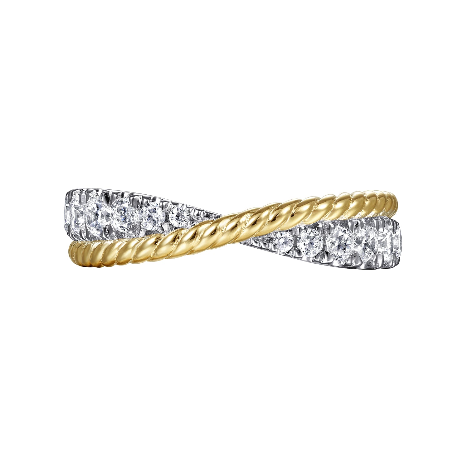 Gabriel & Co. Hampton 14K Two Tone Criss Cross Diamond Anniversary Band with Twisted Rope 0.49 CTW - view 6