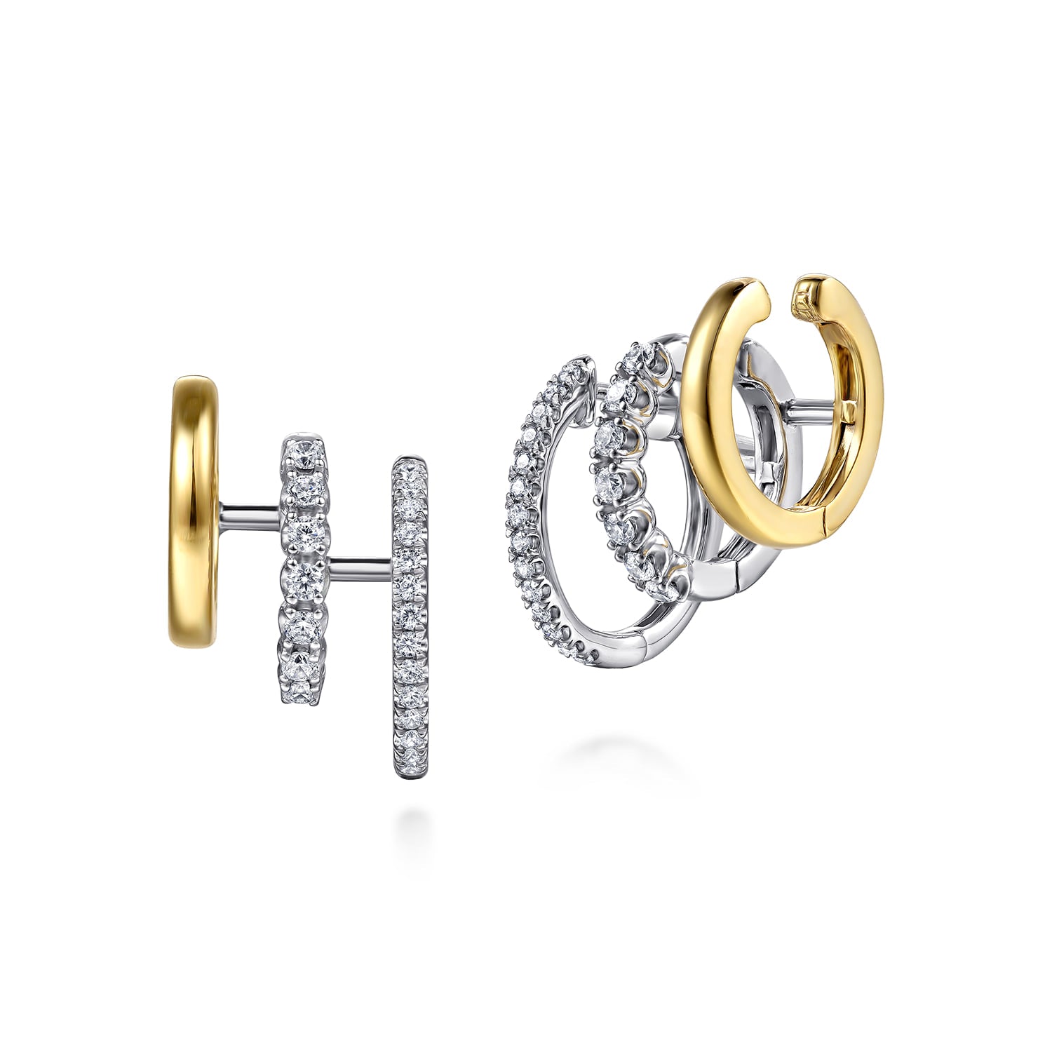 Gabriel & Co. EG15579M45JJ multi row diamond Stuggies earrings in 14K two tone gold