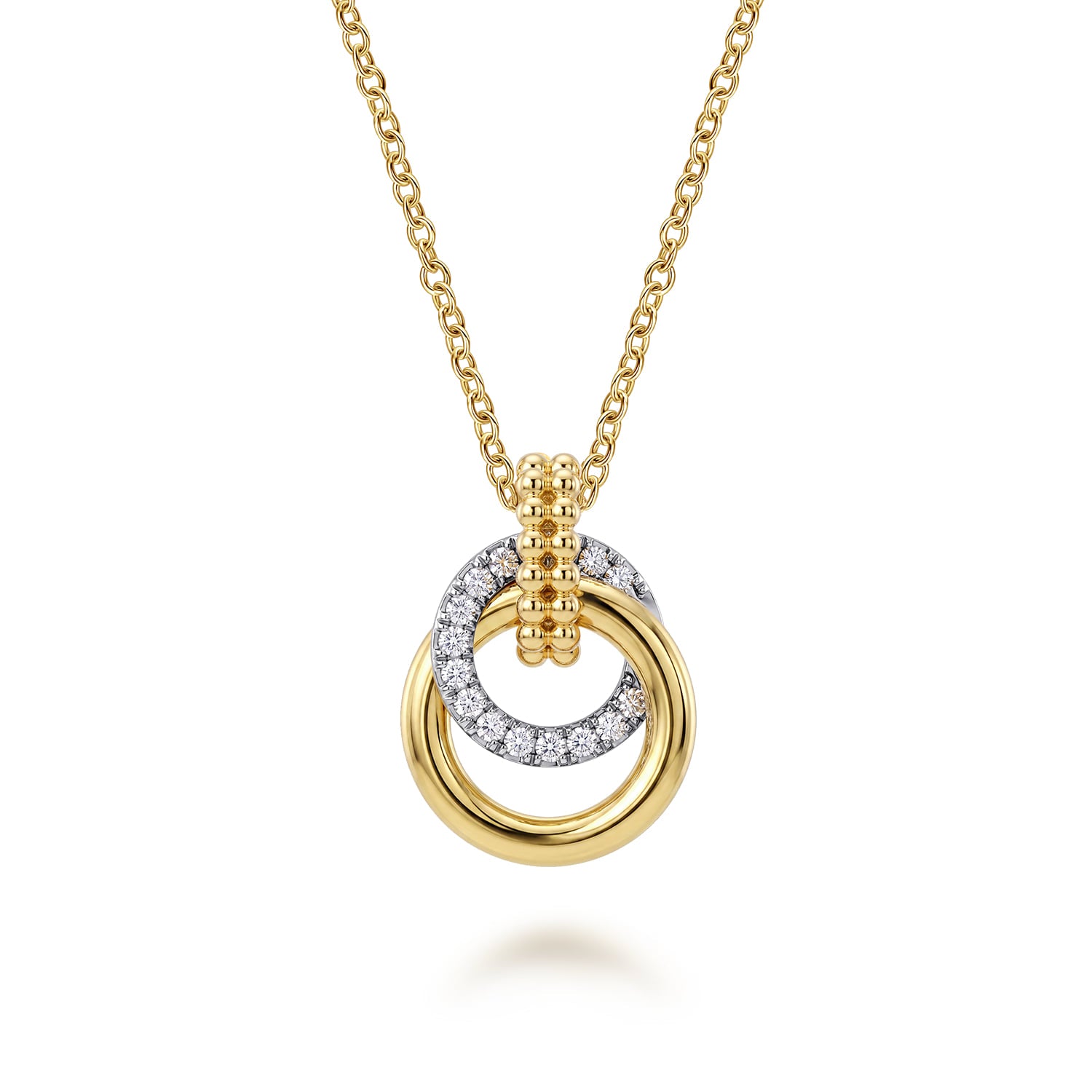 Gabriel & Co. NK7820M45JJ Bujukan two tone diamond pendant necklace in 14K gold