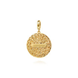 14K White and Yellow Gold Diamond and Diamond Cut Medallion With Detachable Bail with Chrome Blue Enamel