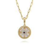 925 Sterling Silver 28mm Bujukan White Sapphire Compass Mother of Pearl Medallion Pendant With Detachable Bail