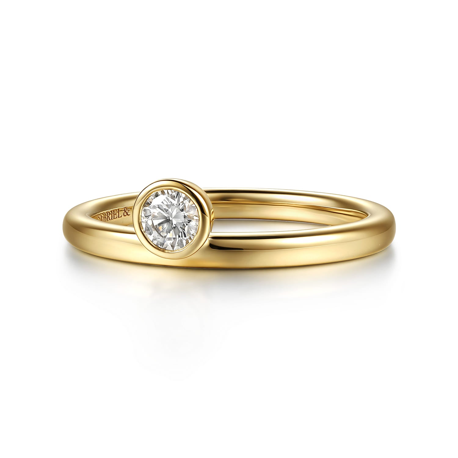 Gabriel & Co. AN17222 bezel set round diamond ring enhancer in 14K yellow gold, front view
