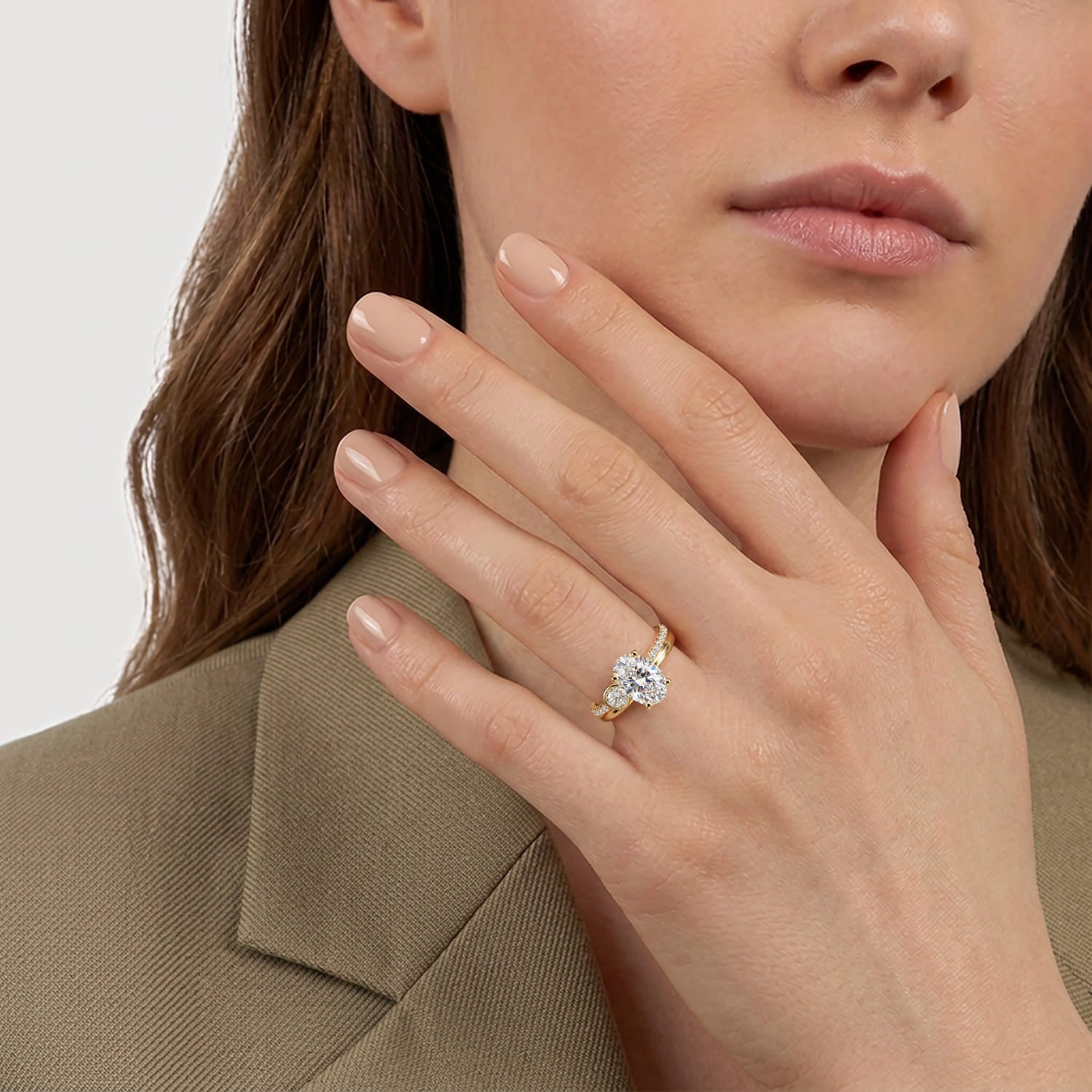 Gabriel & Co. 14K yellow gold diamond ring enhancer, lifestyle view